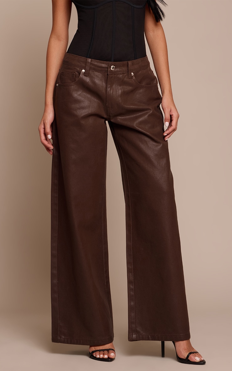Chocolate Coated Effect Wide Leg Jean
