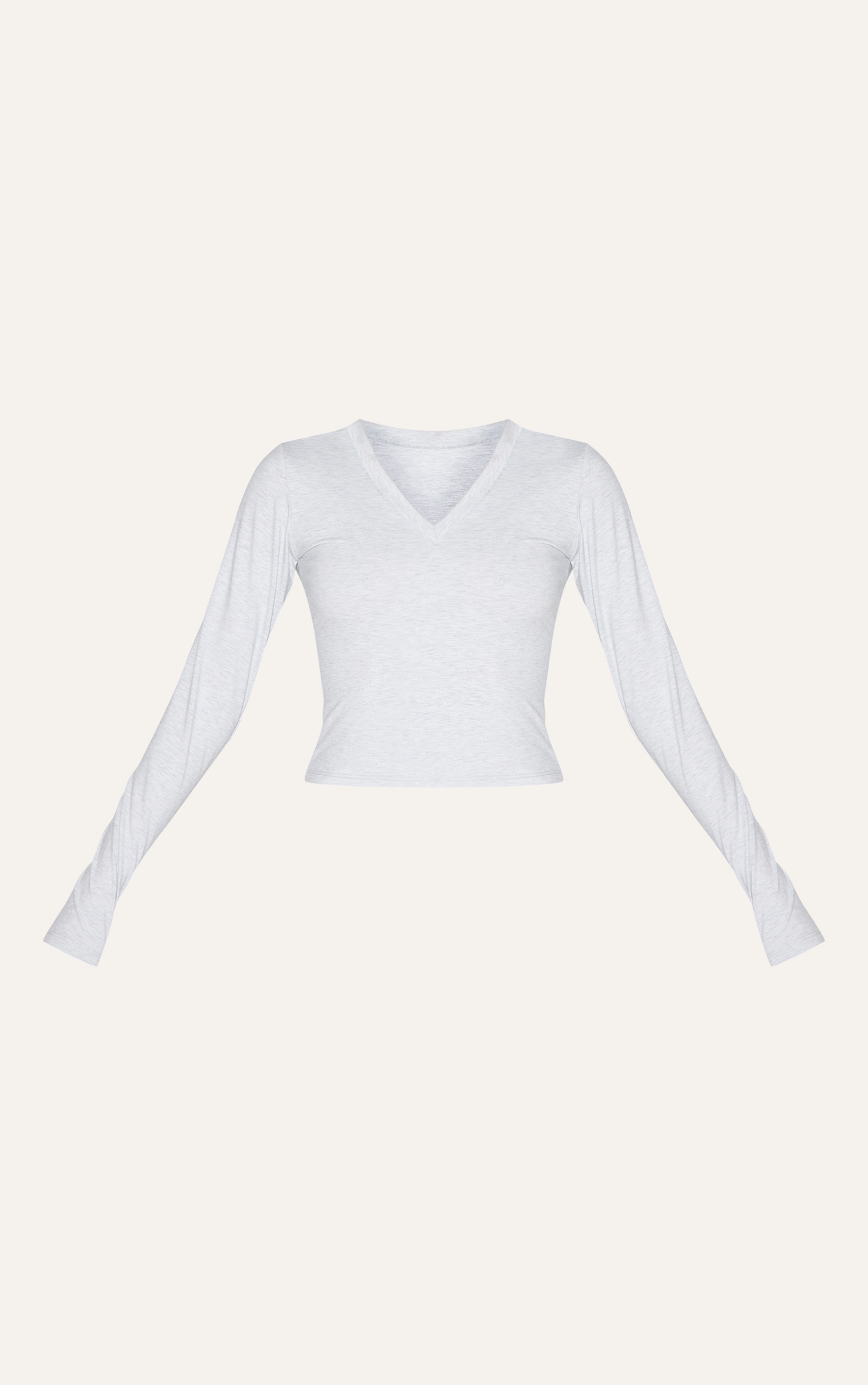 Ash Grey Sculpt V Neck Long Sleeve Top image 5