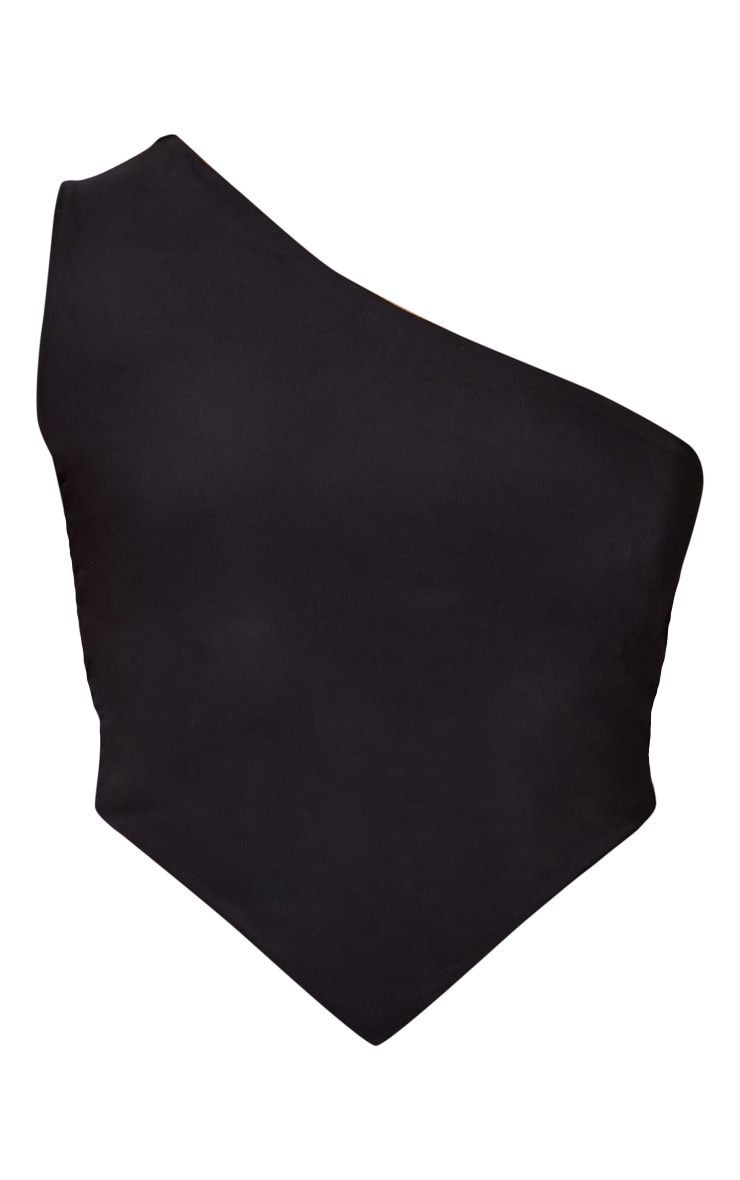 Shape Black Slinky One Shoulder Curved Hem Crop Top image 1