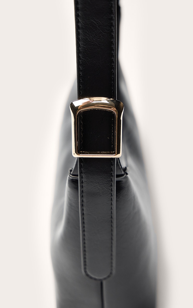 Black PU Simple Buckle Strap Shoulder Bag image 5