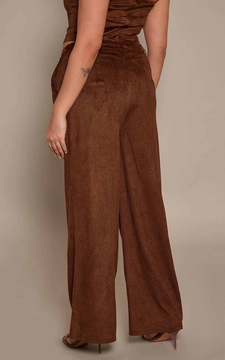 Plus Brown Faux Suede Tailored Trousers image 3