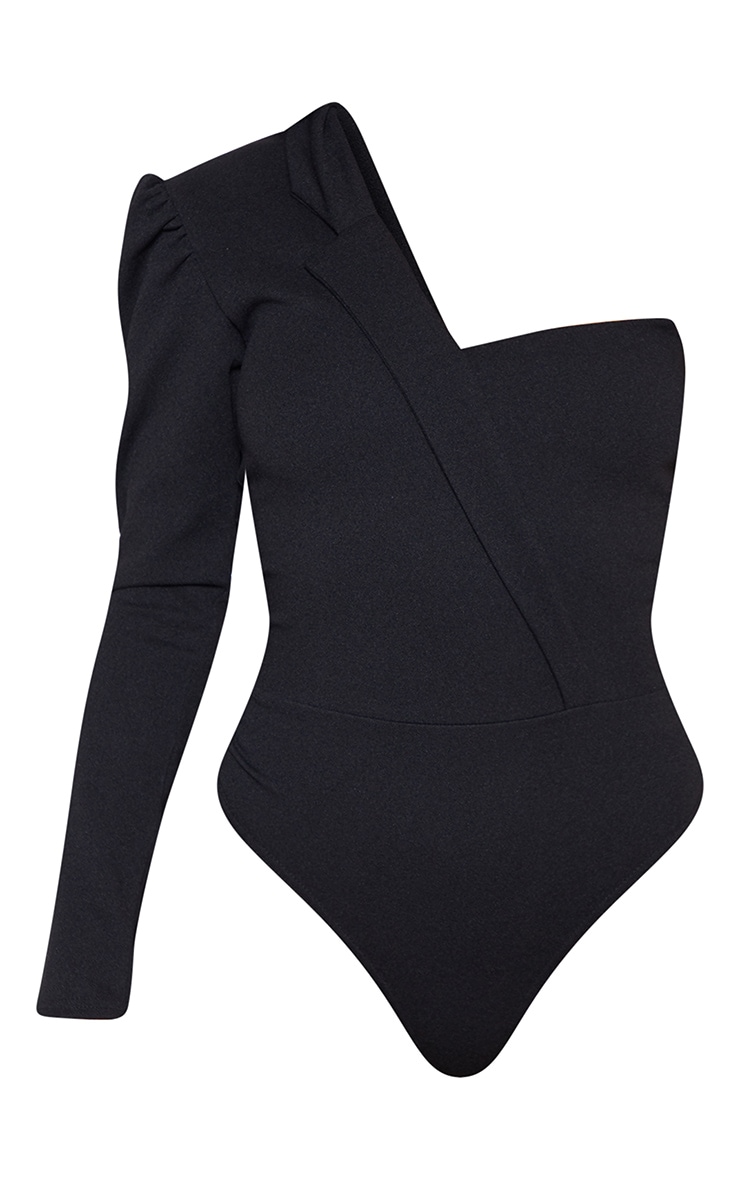 Black One Shoulder Blazer Detail Bodysuit image 3