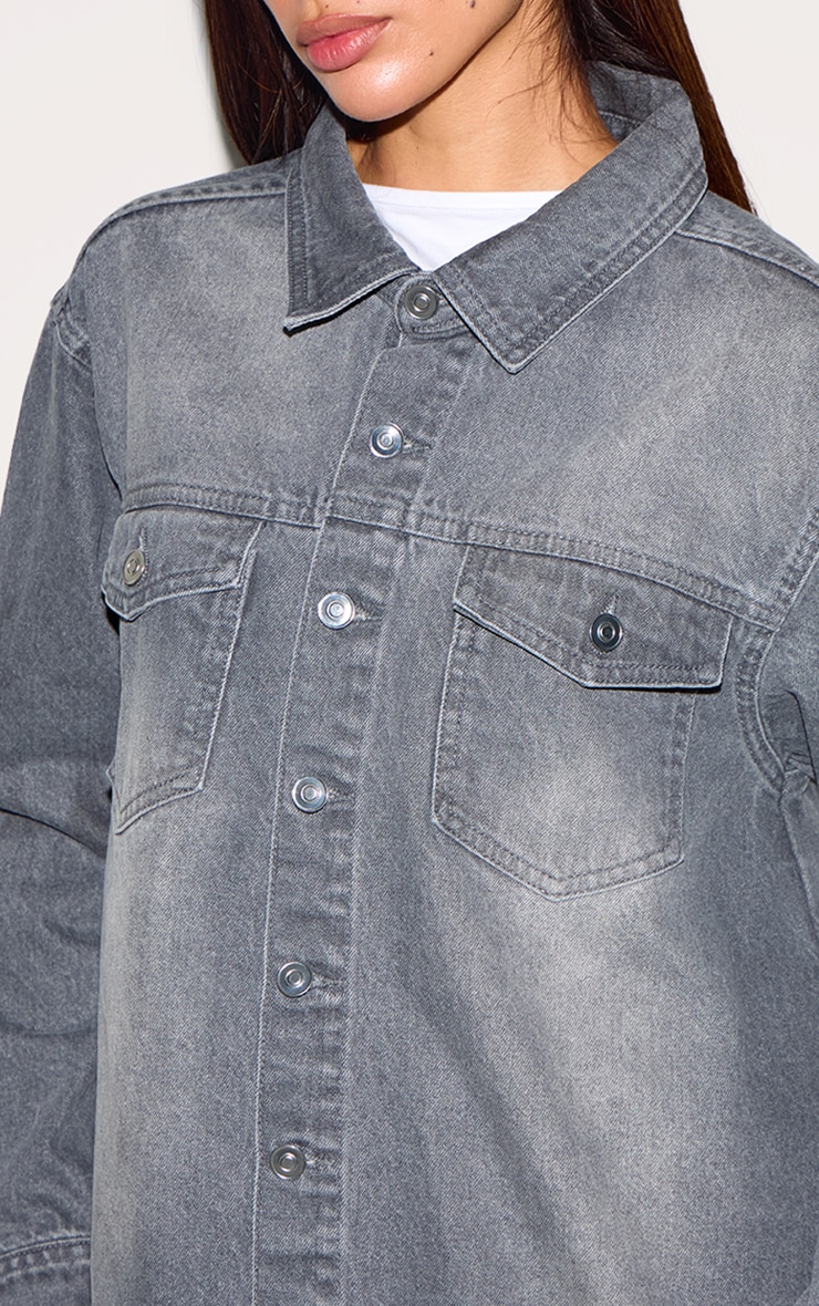 Grey Boxy Fit Denim Shirt image 4