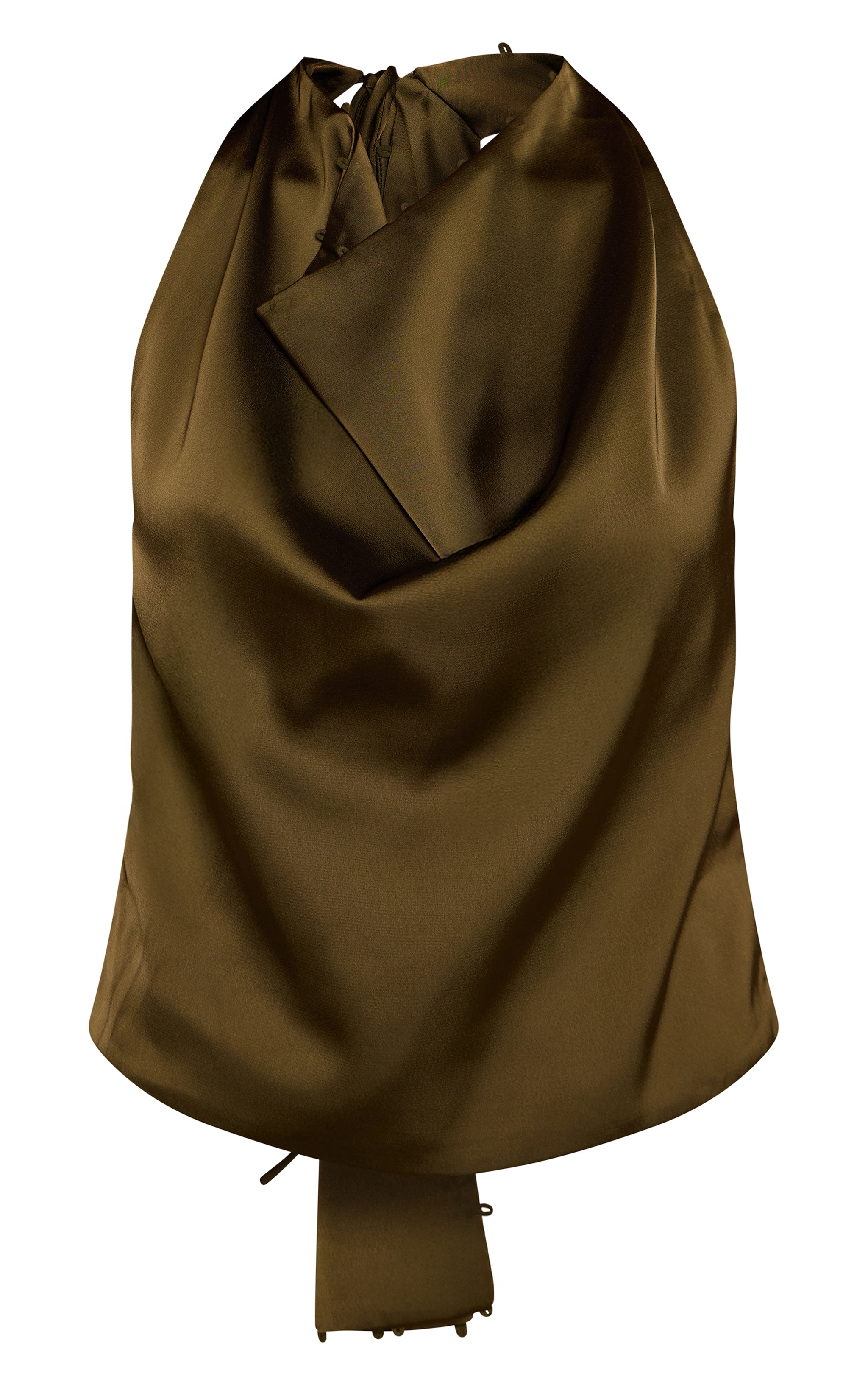 Olive Satin Cowl Back Halterneck Top image 5