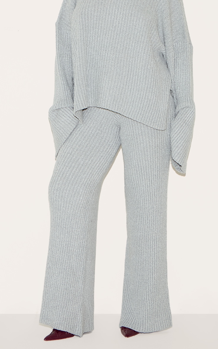 Plus Ash Grey Rib Boucle Knit Wide Leg Pant image 2