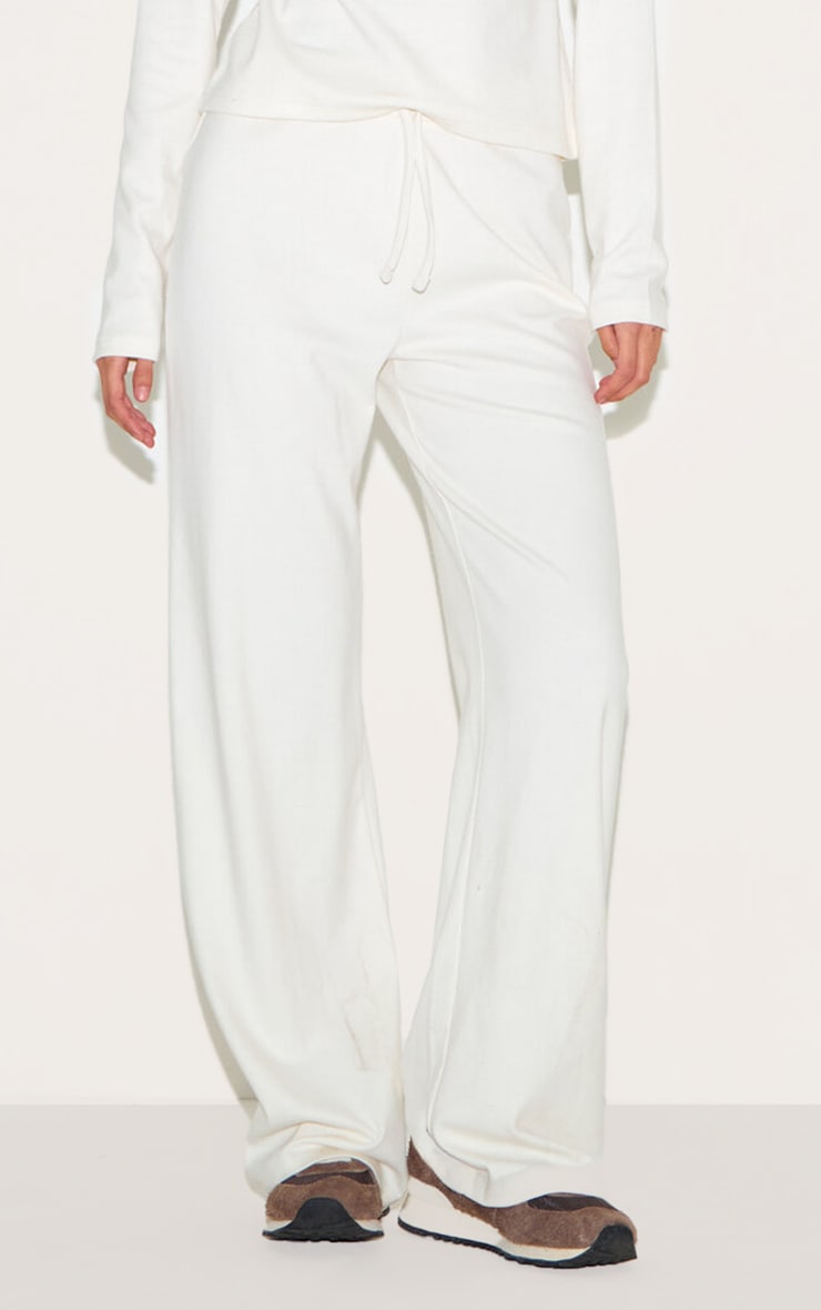 Pantalon droit très doux crème à taille basse image 2