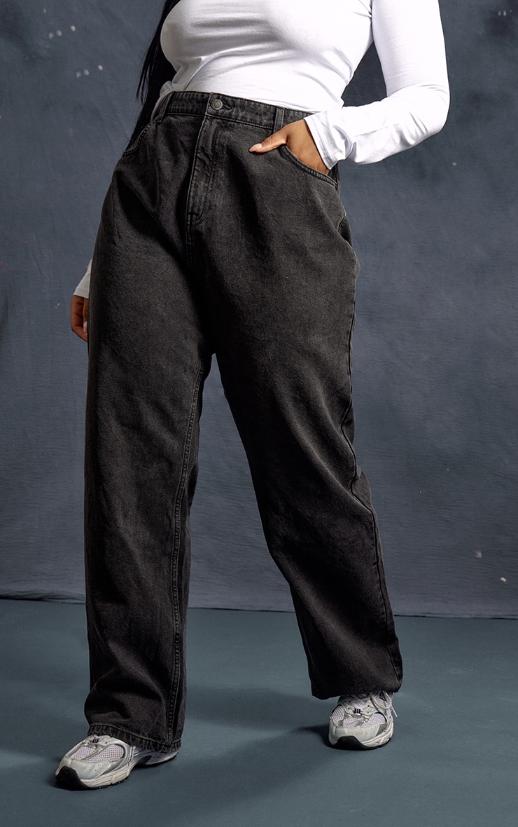 Plus Washed Black High Rise Straight Leg Jeans image 2