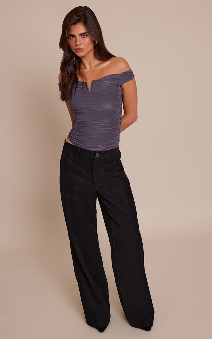 Charcoal Double Layer Slinky Extreme Ruch Detail Bodysuit image 3