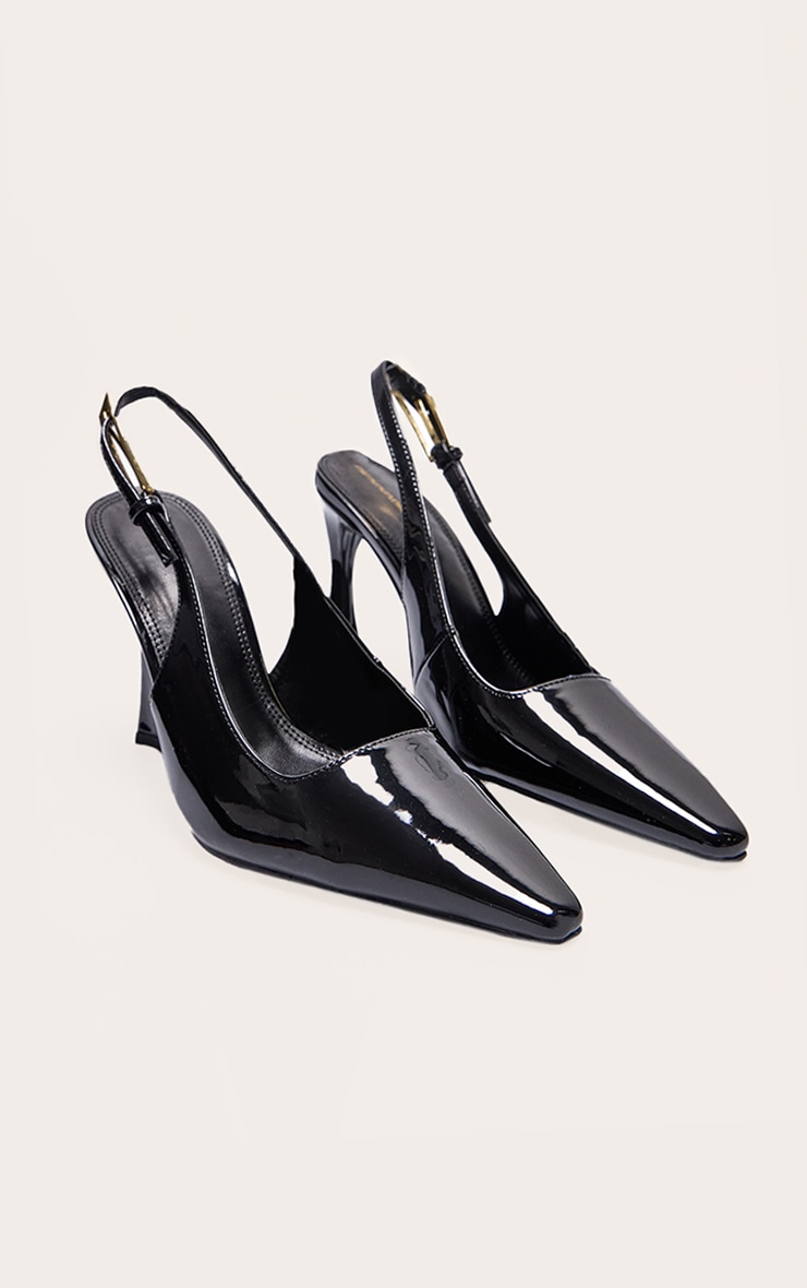 Black Patent PU Gold Buckle High Stiletto Court Heels image 2