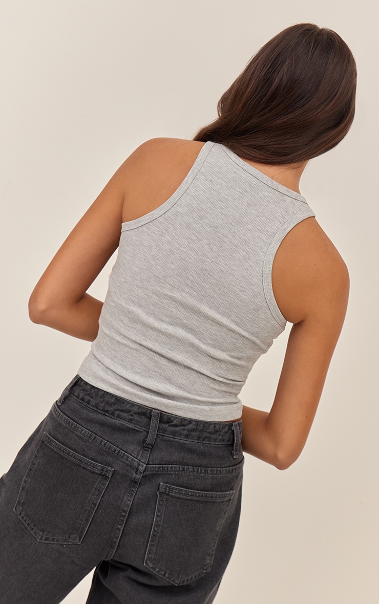 Grey Soft Rib Racer Neck Vest Top image 2