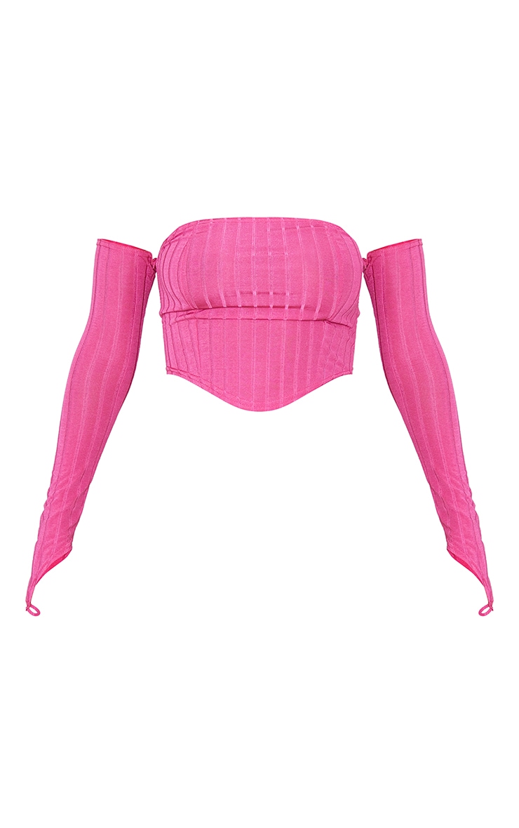 Hot Pink Wide Rib Bandeau Cold Shoulder Crop Top image 5