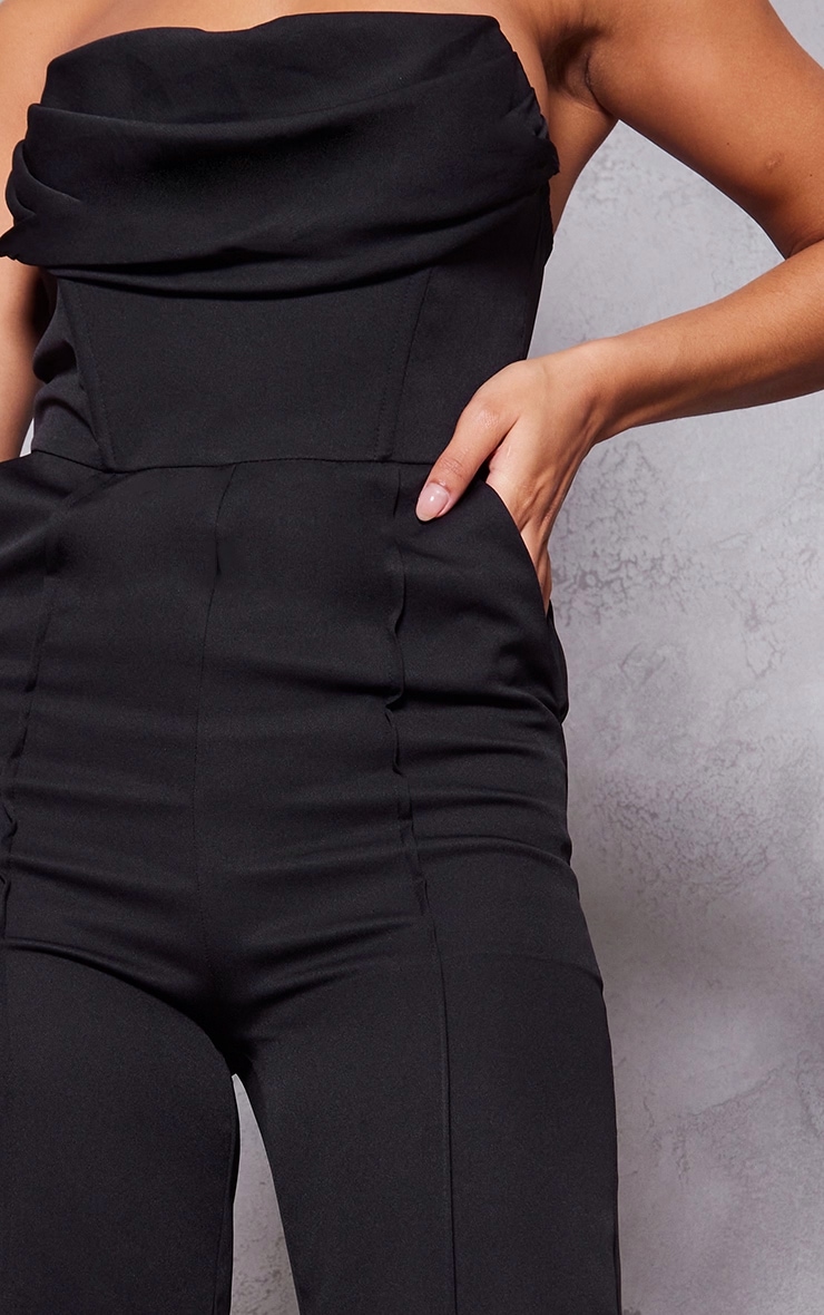 Black Bandeau Cowl Neck Pocket Detailed Jumpsuit image 4