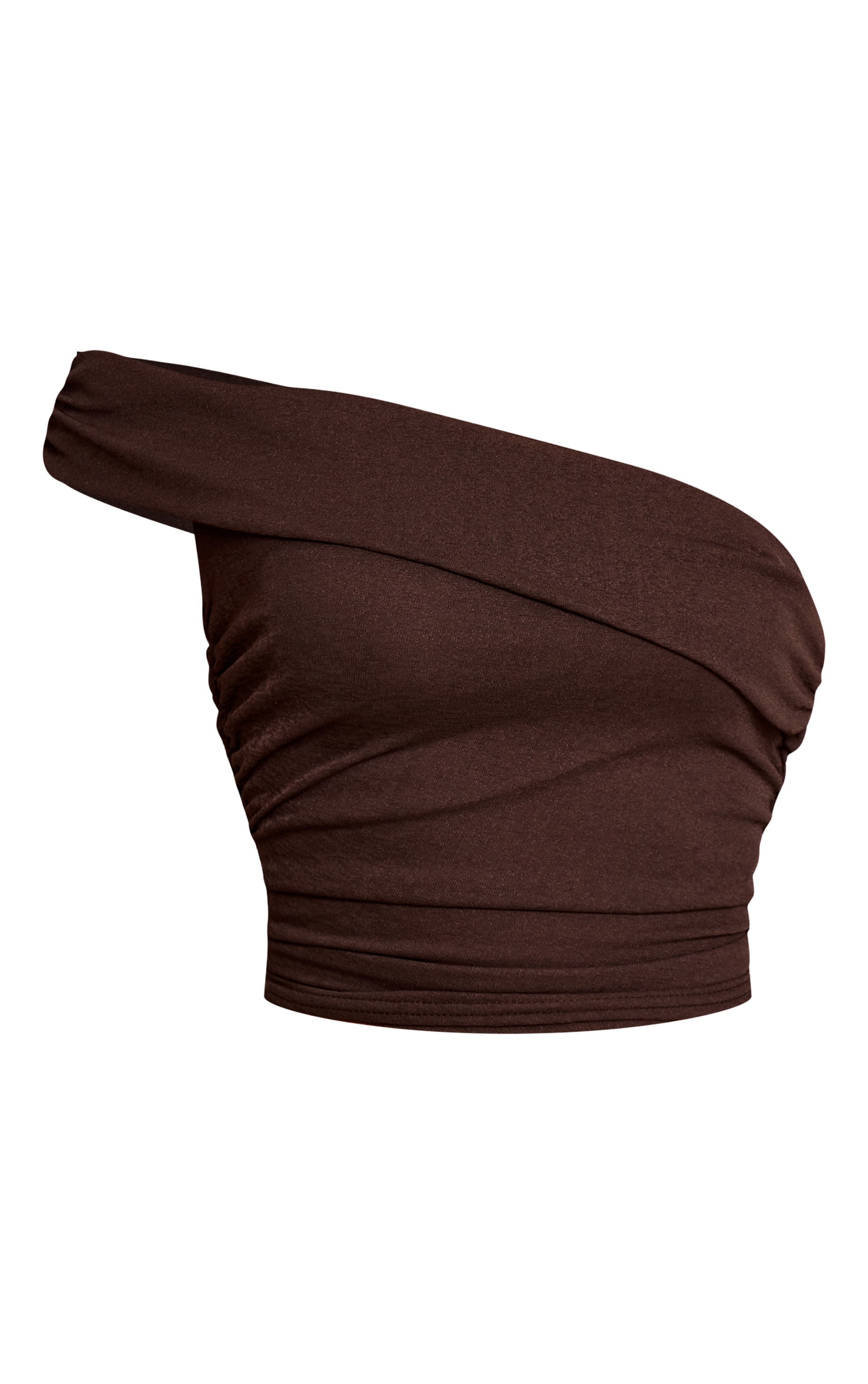 Chocolate Brown Onion Skin Ruched Side Asymmetric Top image 5