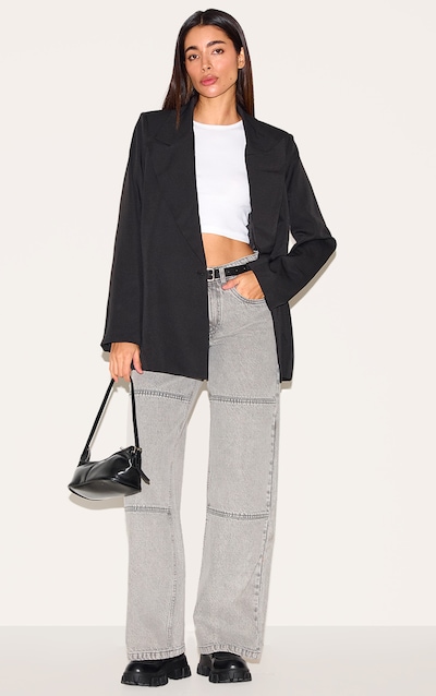 Jean droit gris vintage à coutures surjetées