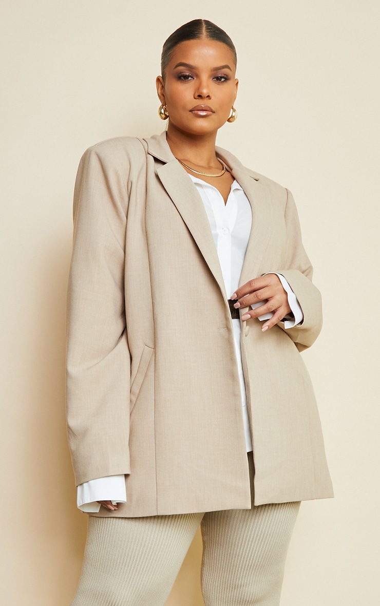 Plus Oatmeal Oversized Blazer Plus Size PrettyLittleThing