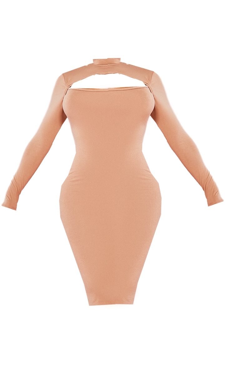 Shape Camel Jersey Cut Out Long Sleeve Midi Dress image 5