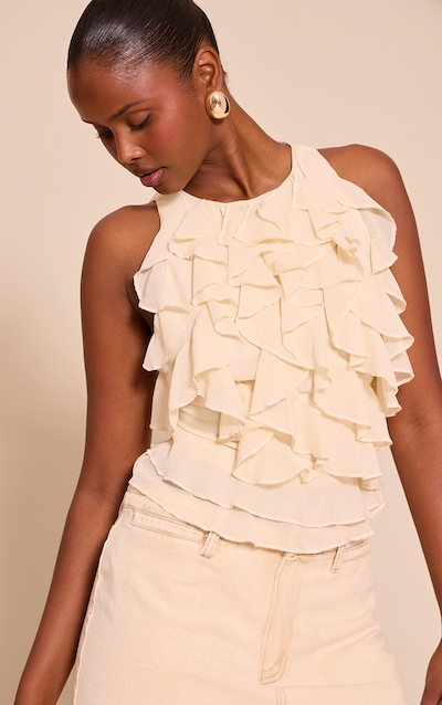 Cream Chiffon Ruffle Detail Vest Top