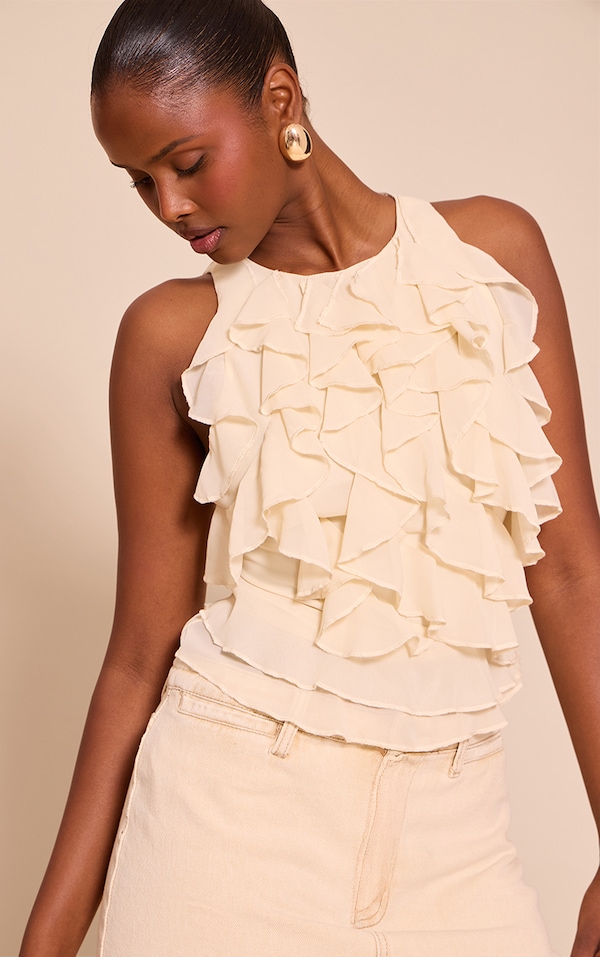 Cream Chiffon Ruffle Detail Vest Top