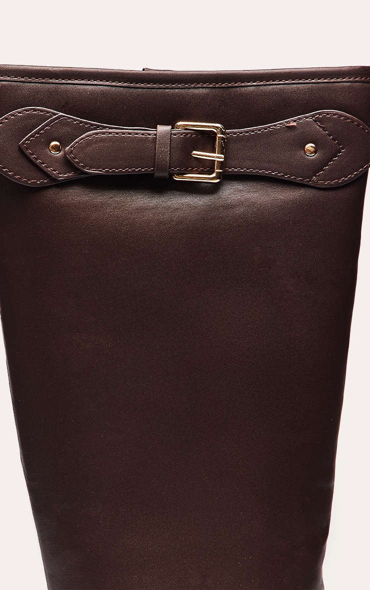 Chocolate PU Buckle Detail Knee High Chelsea Boot image 5