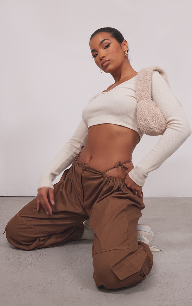 Basic Stone Rib V Neck Long Sleeve Crop image 3