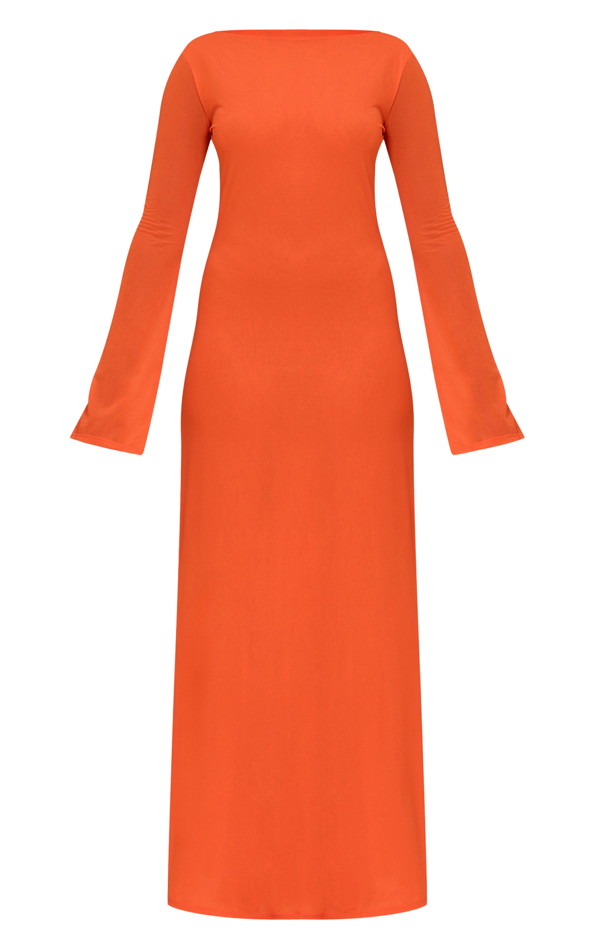 Robe longue en mousseline de soie rouge à col bateau et manches longues image 5