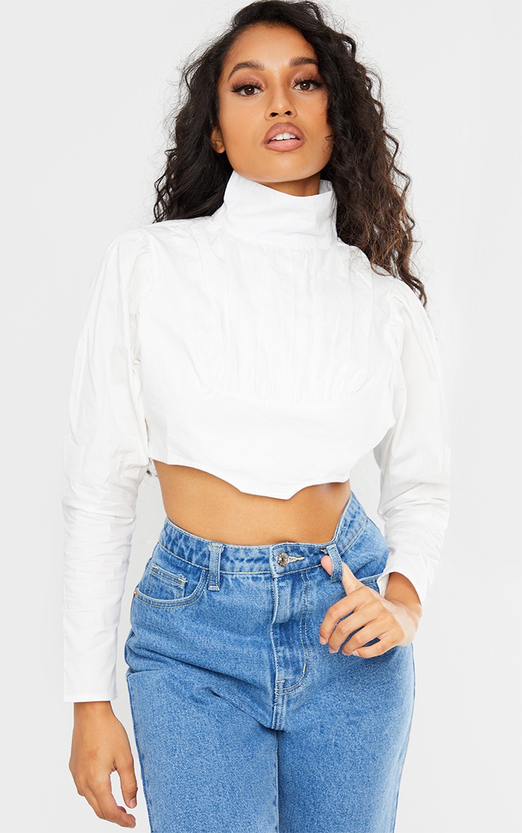 Petite White Cropped Blouse