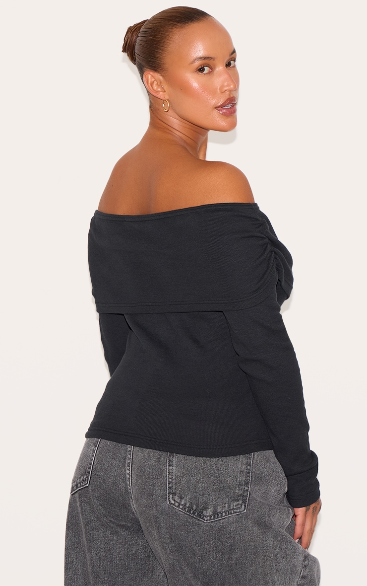 Plus Black Fold Over Dip Hem Top image 2