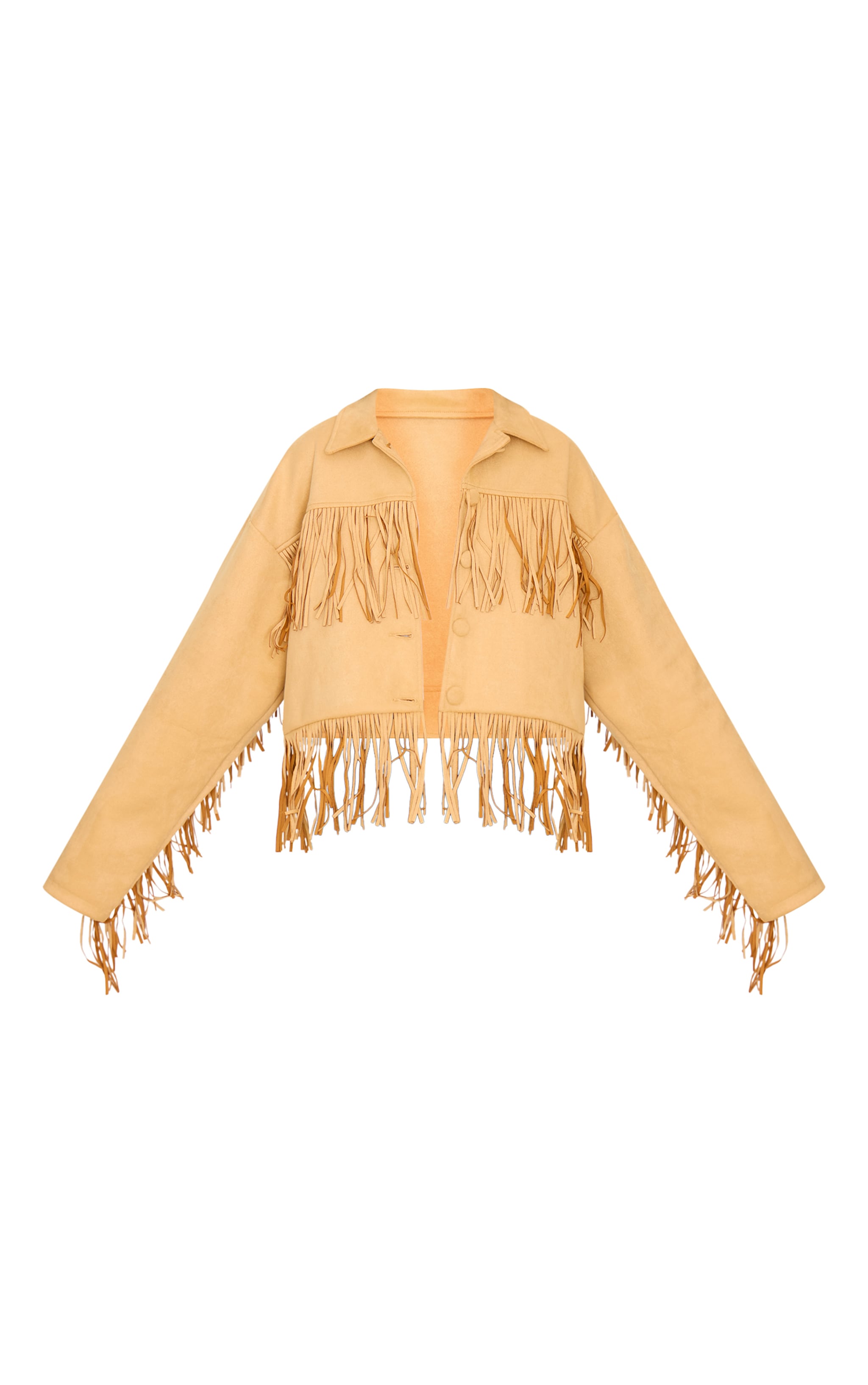 Camel Faux Suede Western Fringe Detail Jacket image 5