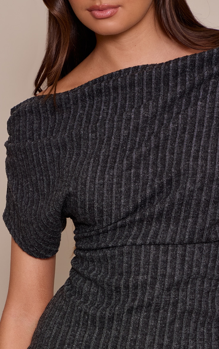 Charcoal Rib Boat Neck Bodycon Dress image 4