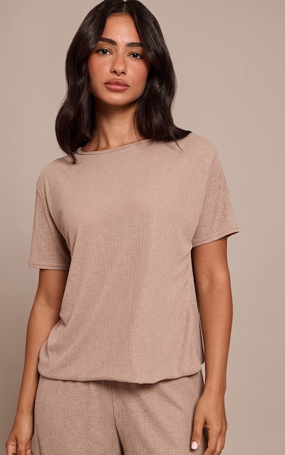 Petite Taupe Sheer Textured Flowy Top