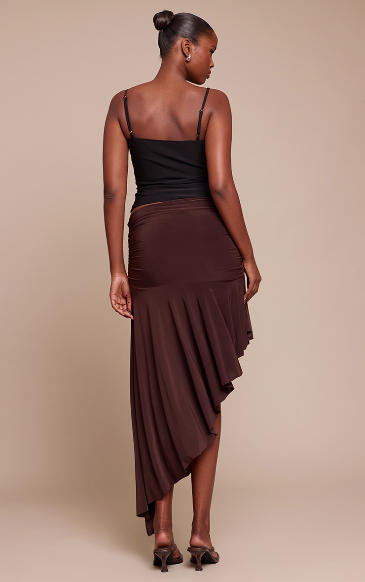 Chocolate Slinky Asymmetric Hem Midi Skirt image 3