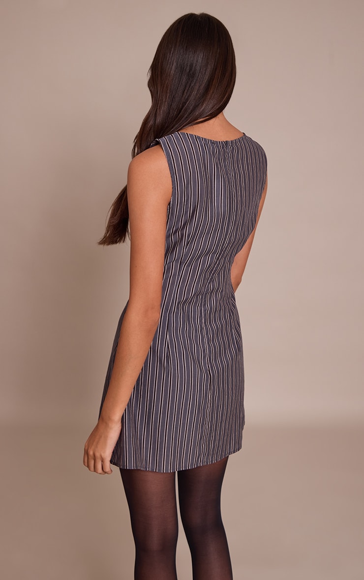 Navy Striped Boat Neck Shift Dress image 2