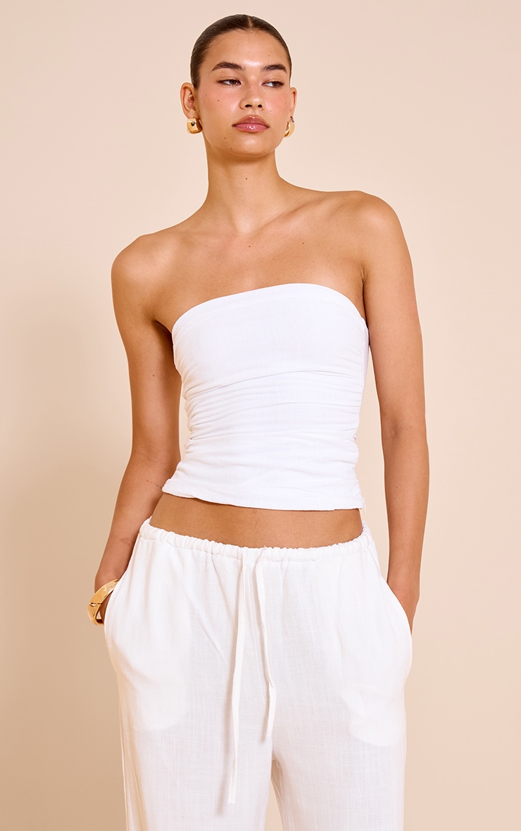 White Textured Bandeau Top image 1