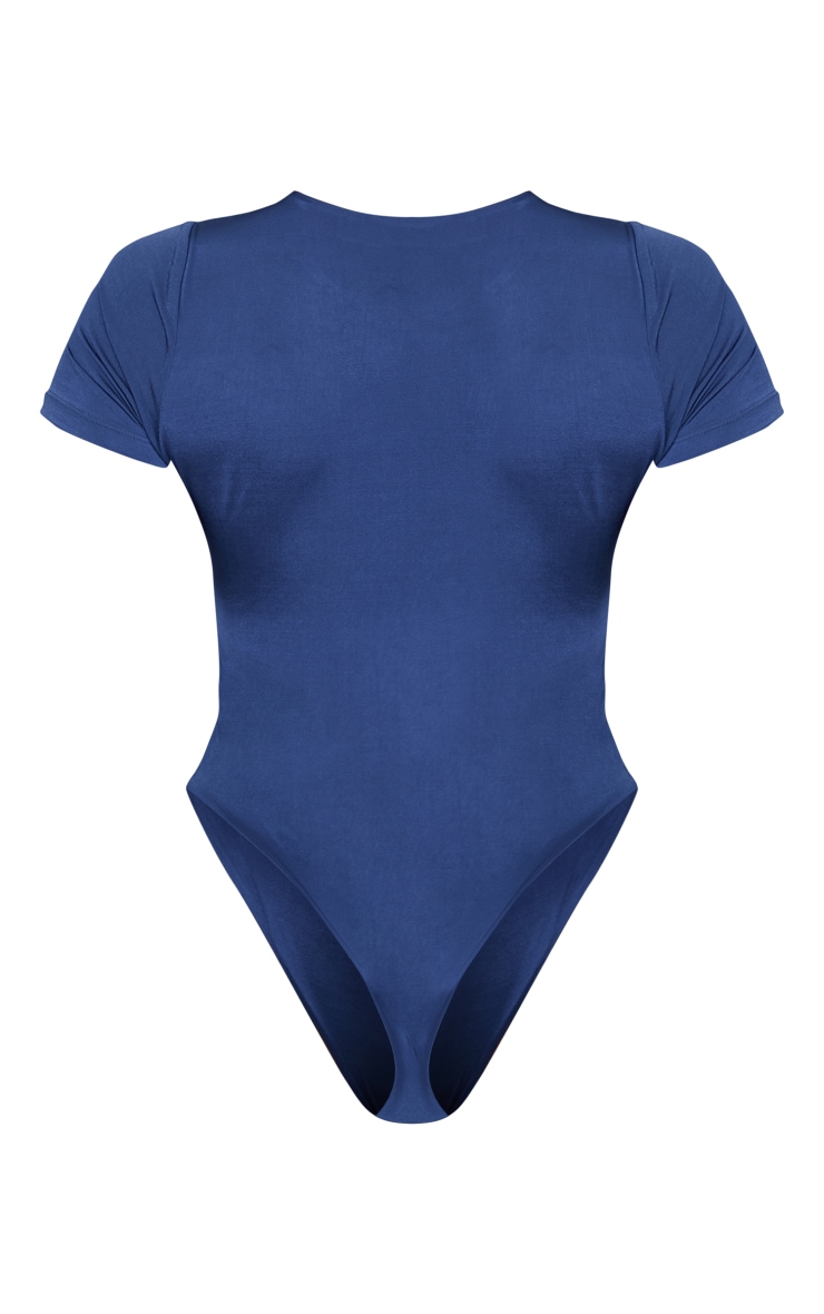 Navy Slinky Short Sleeve Bodysuit Tops PrettyLittleThing AUS