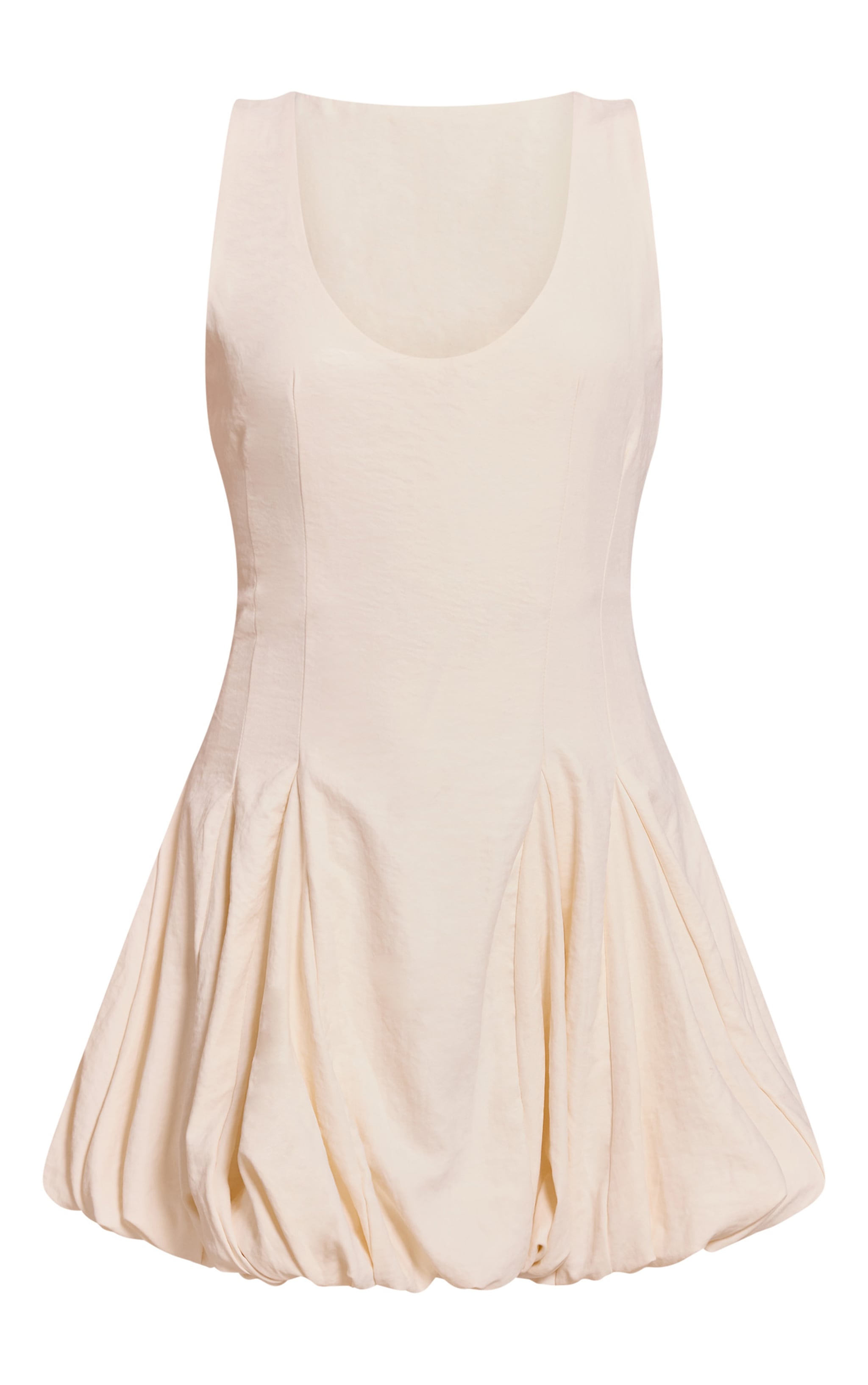 Cream Textured Scoop Neck Puffball Dress image 5
