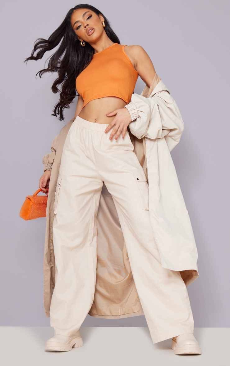 Orange Basic Jersey Racerback Crop Top image 3