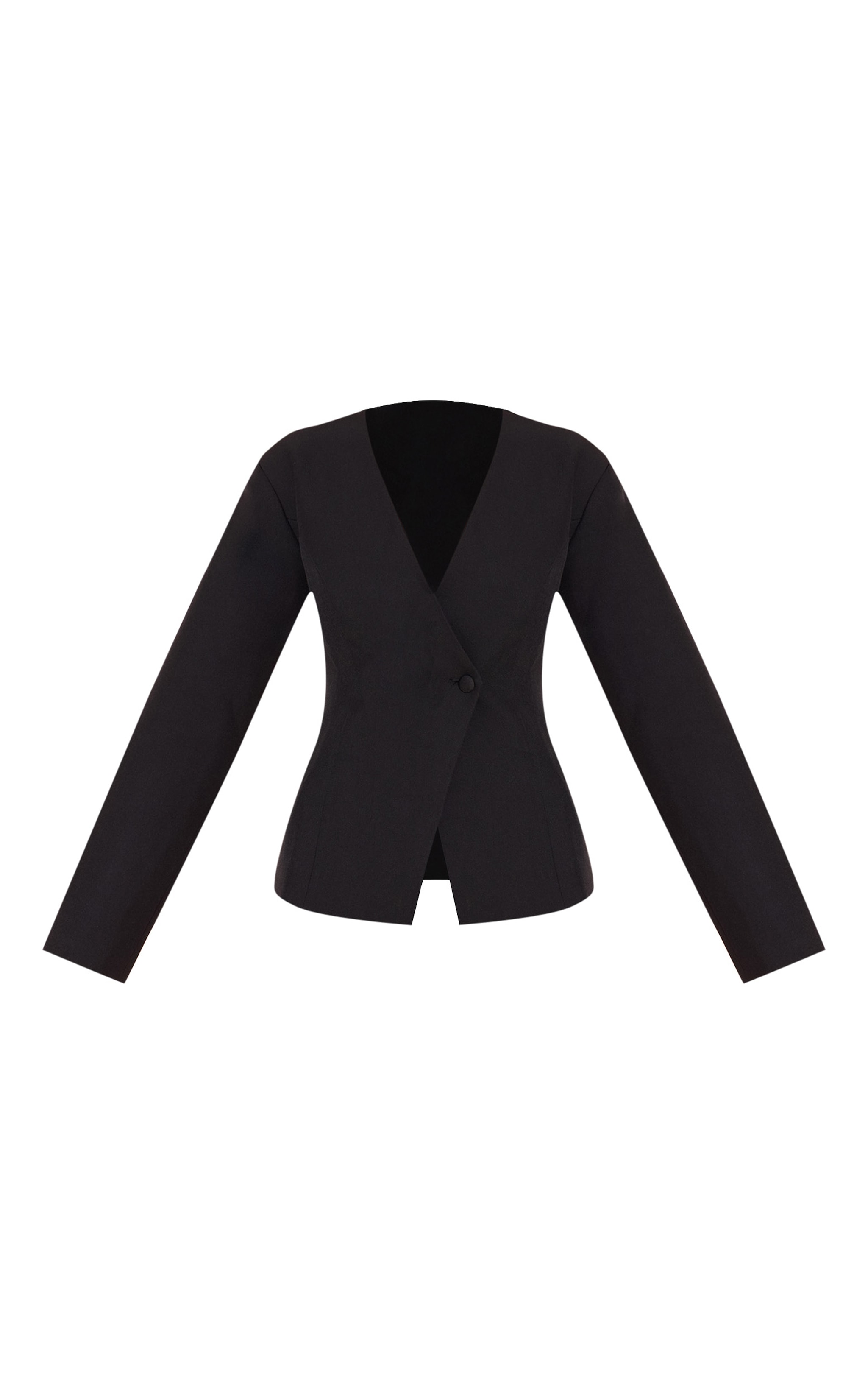 Black Tailored Cinched Waist Asymmetric Blazer image 5