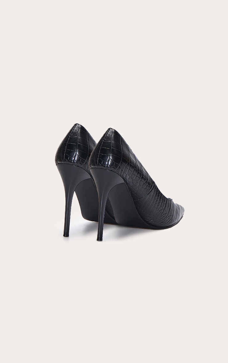 Black PU Croc V Cut Court Shoe image 4