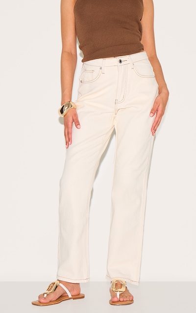 PRETTYLITTLETHING Petite Ecru High Waist Straight Leg Jeans