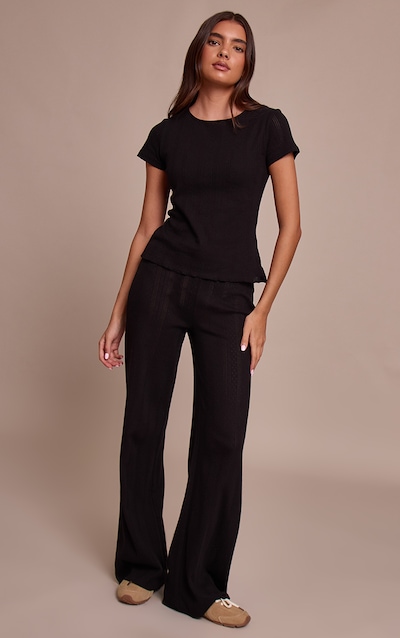 Black Pointelle Wide Leg Pants