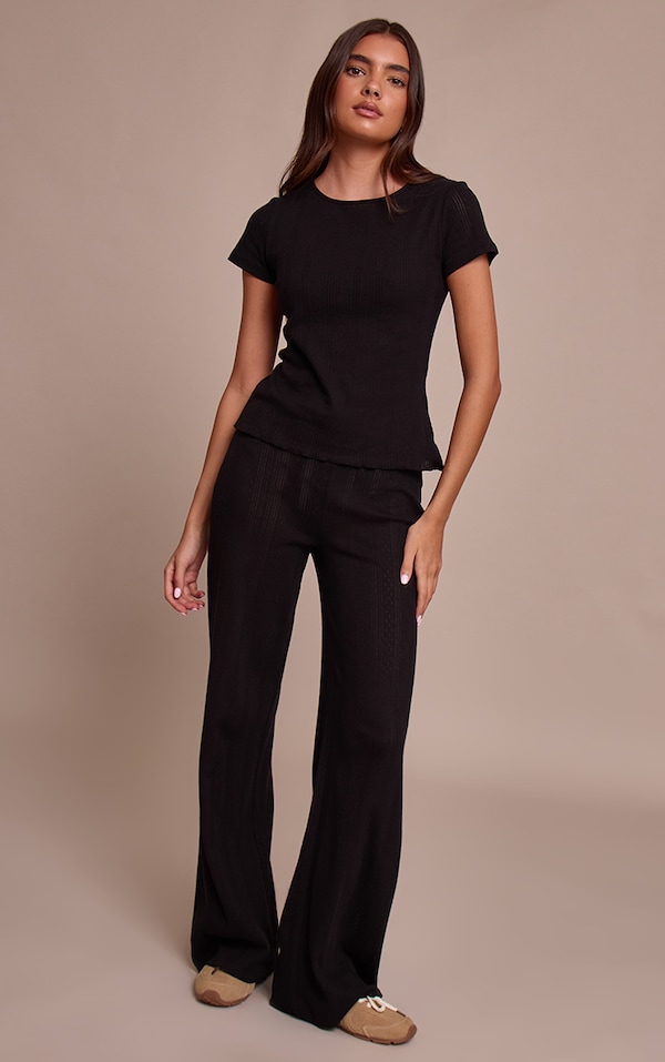 Black Pointelle Wide Leg Pants