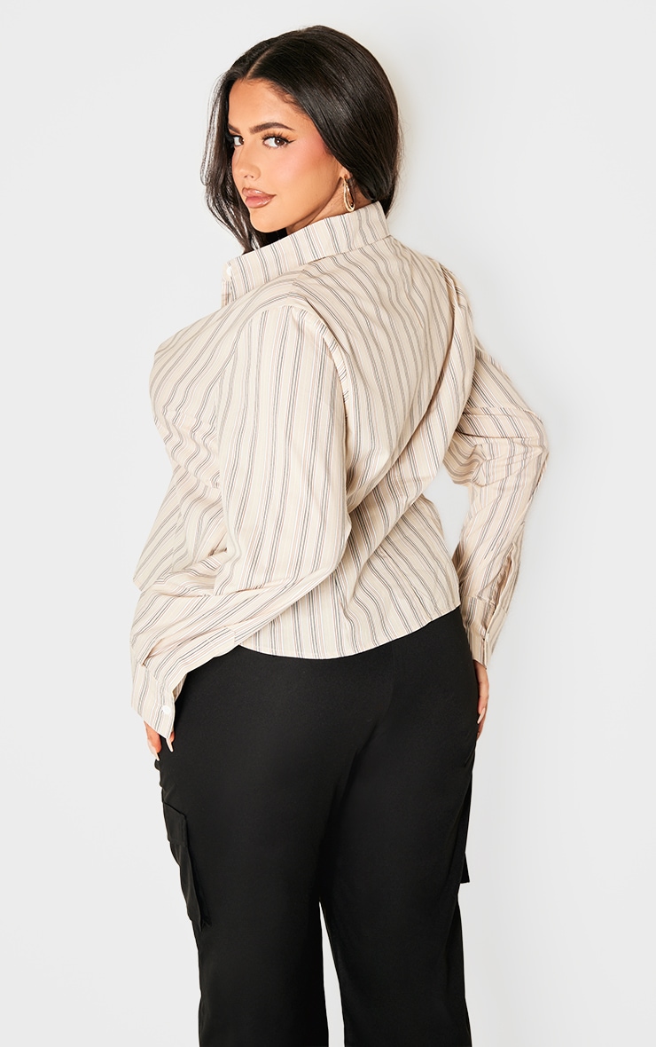 Plus Beige Striped Fitted Shirt image 2
