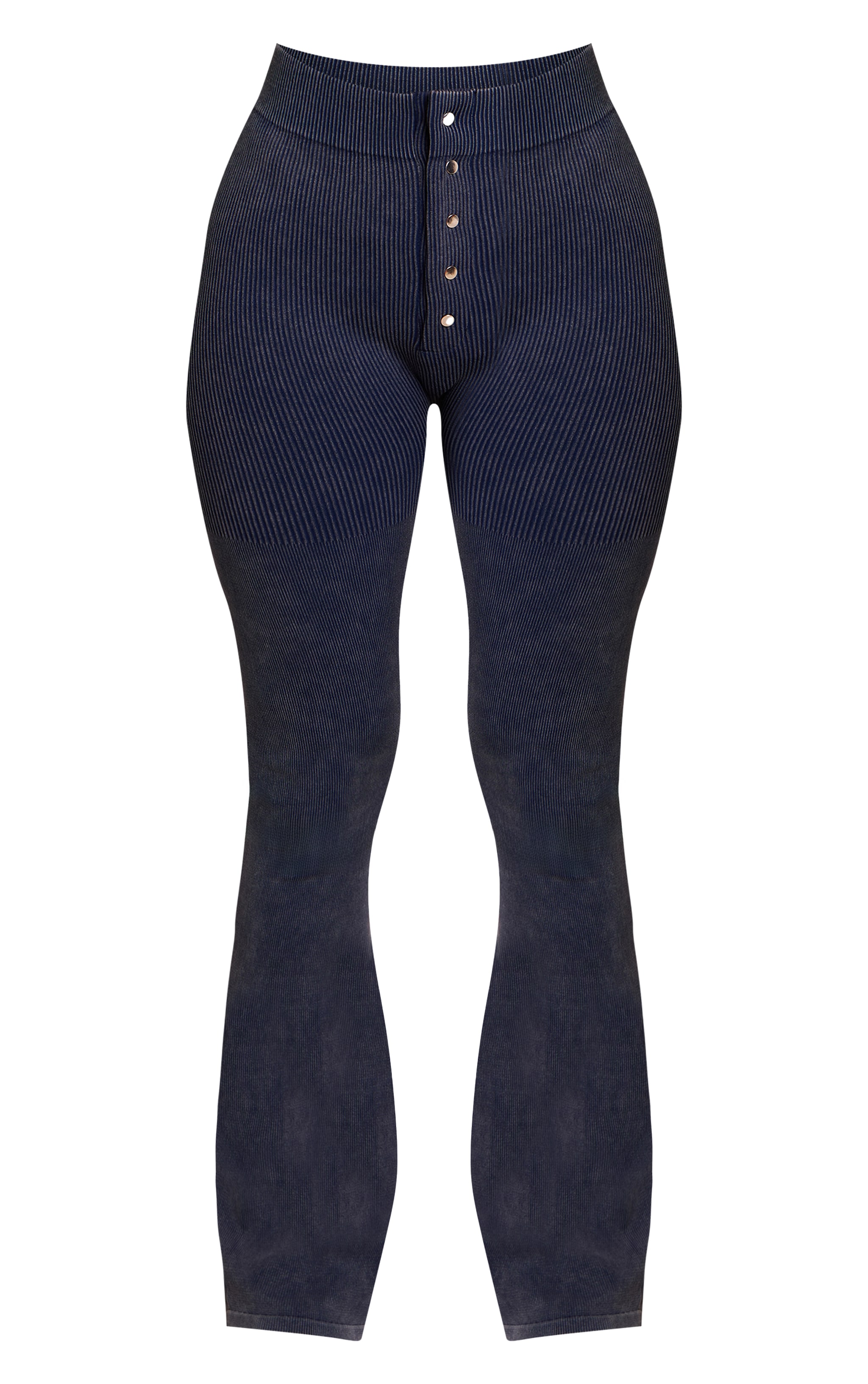 Petite Deep Navy Contour Rib Button Detail Flare Leggings image 5