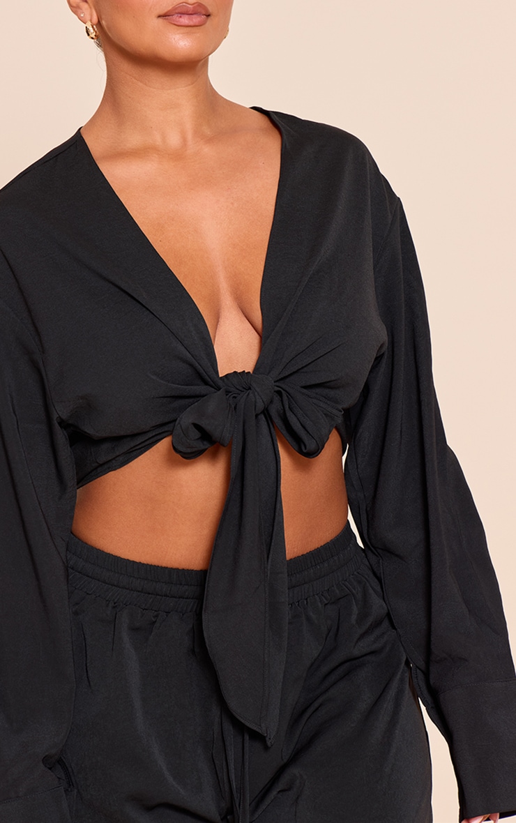 Shape Black Hammered Satin Front Tie Shirt image 4