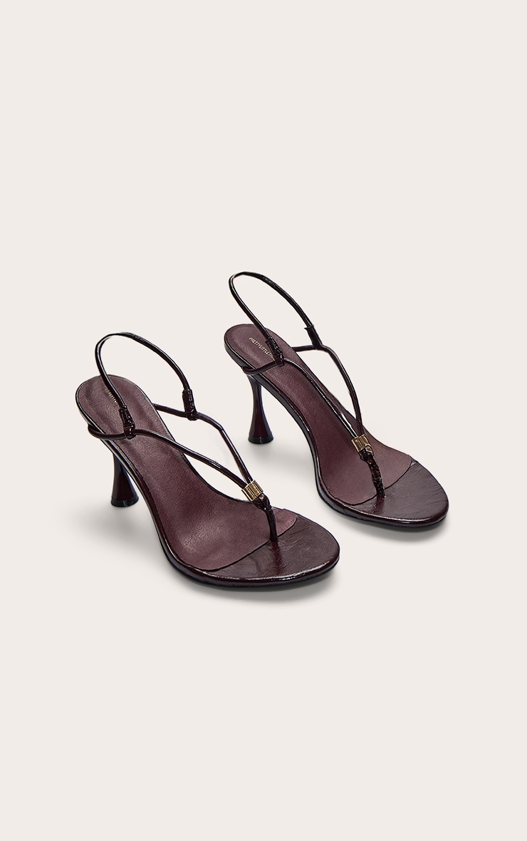Burgundy Crinkle PU Toe Thong Round Toe Heeled Sandals image 3