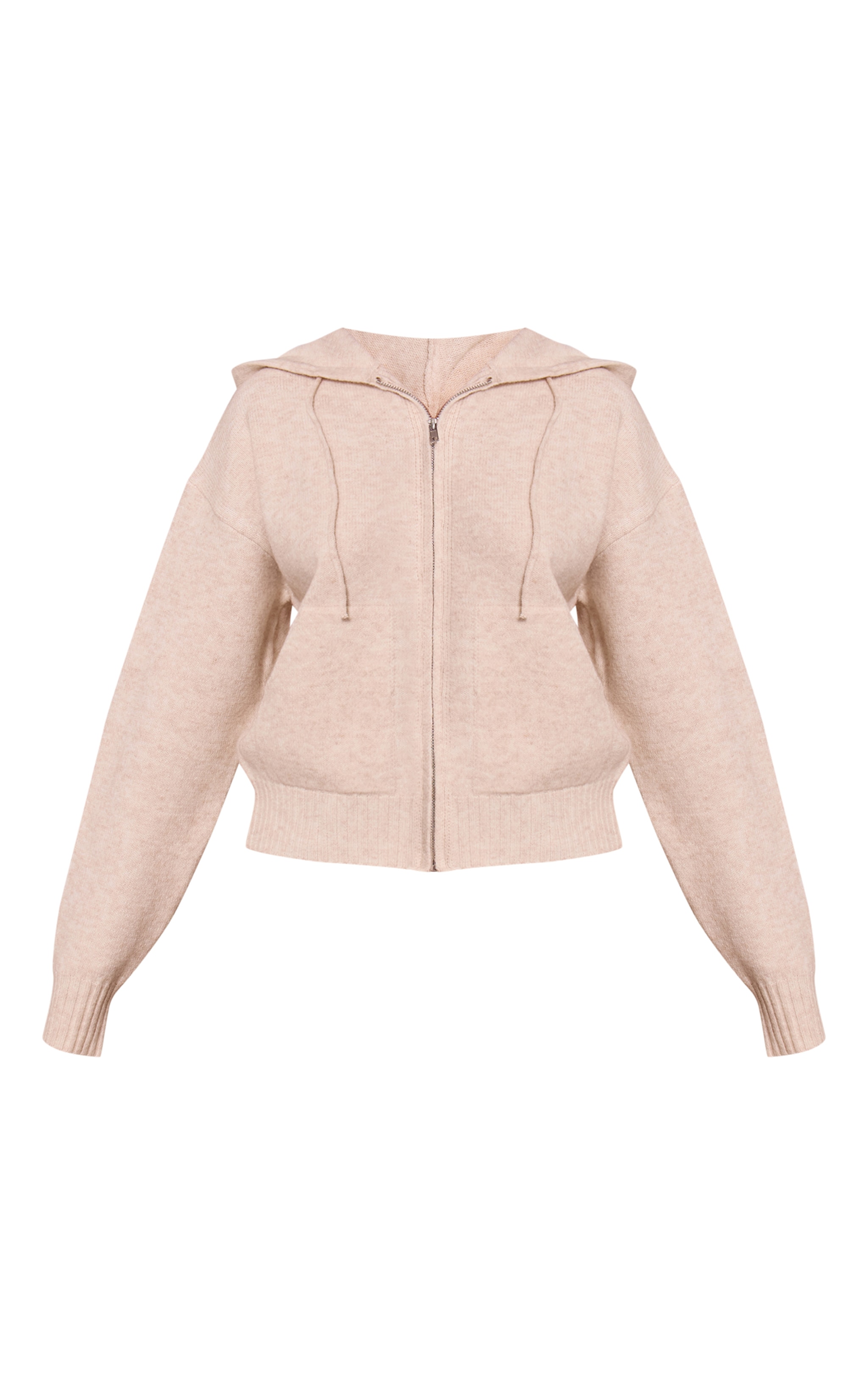 Petite Beige Zip Up Knitted Hoodie image 5