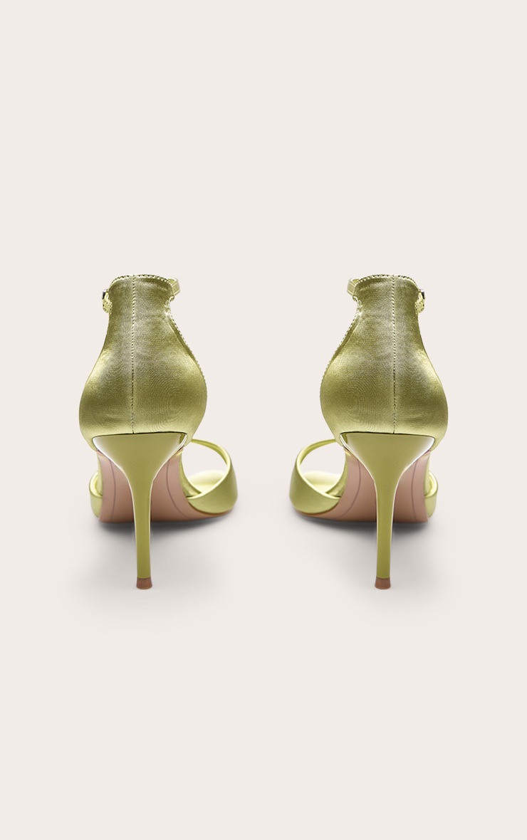 Green Satin Square Toe Barely There Heeled Sandals image 4