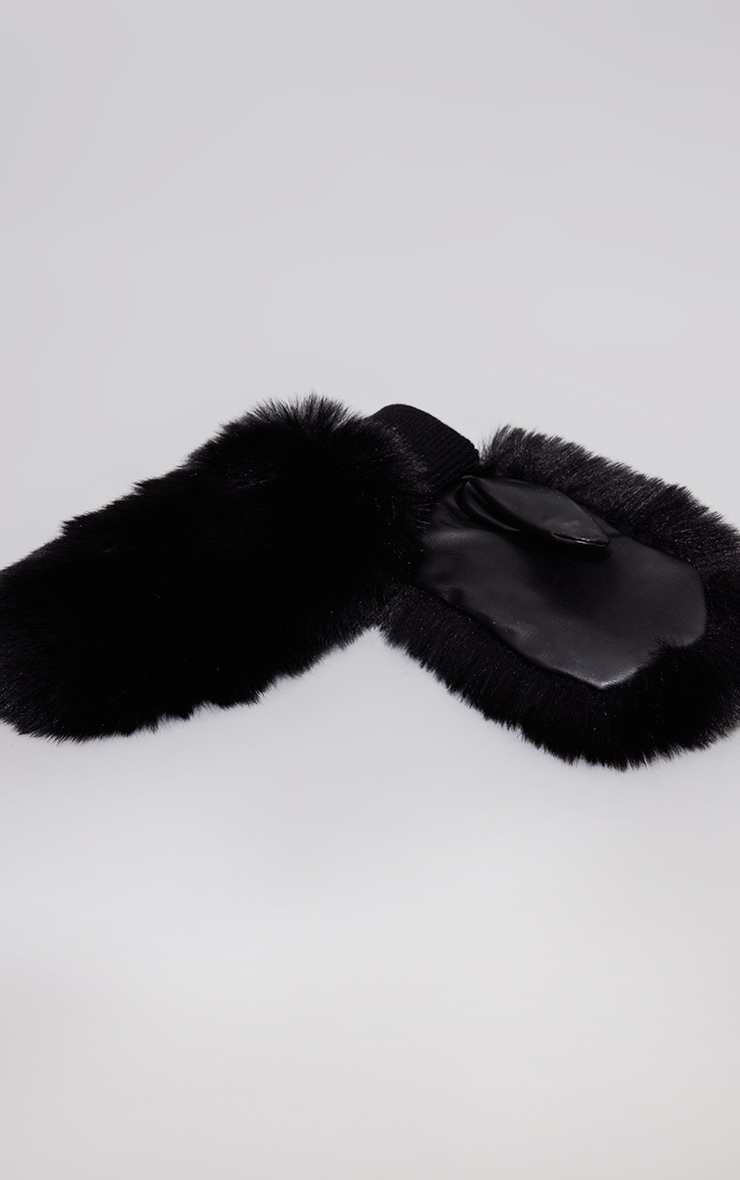 Black Faux Fur Mittens image 3