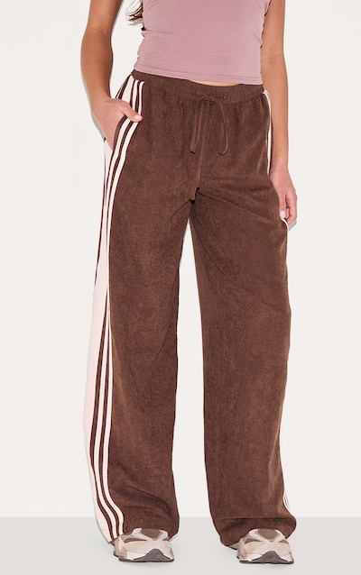 Chocolate Peach Skin Contrast Stripe Wide Leg Pants