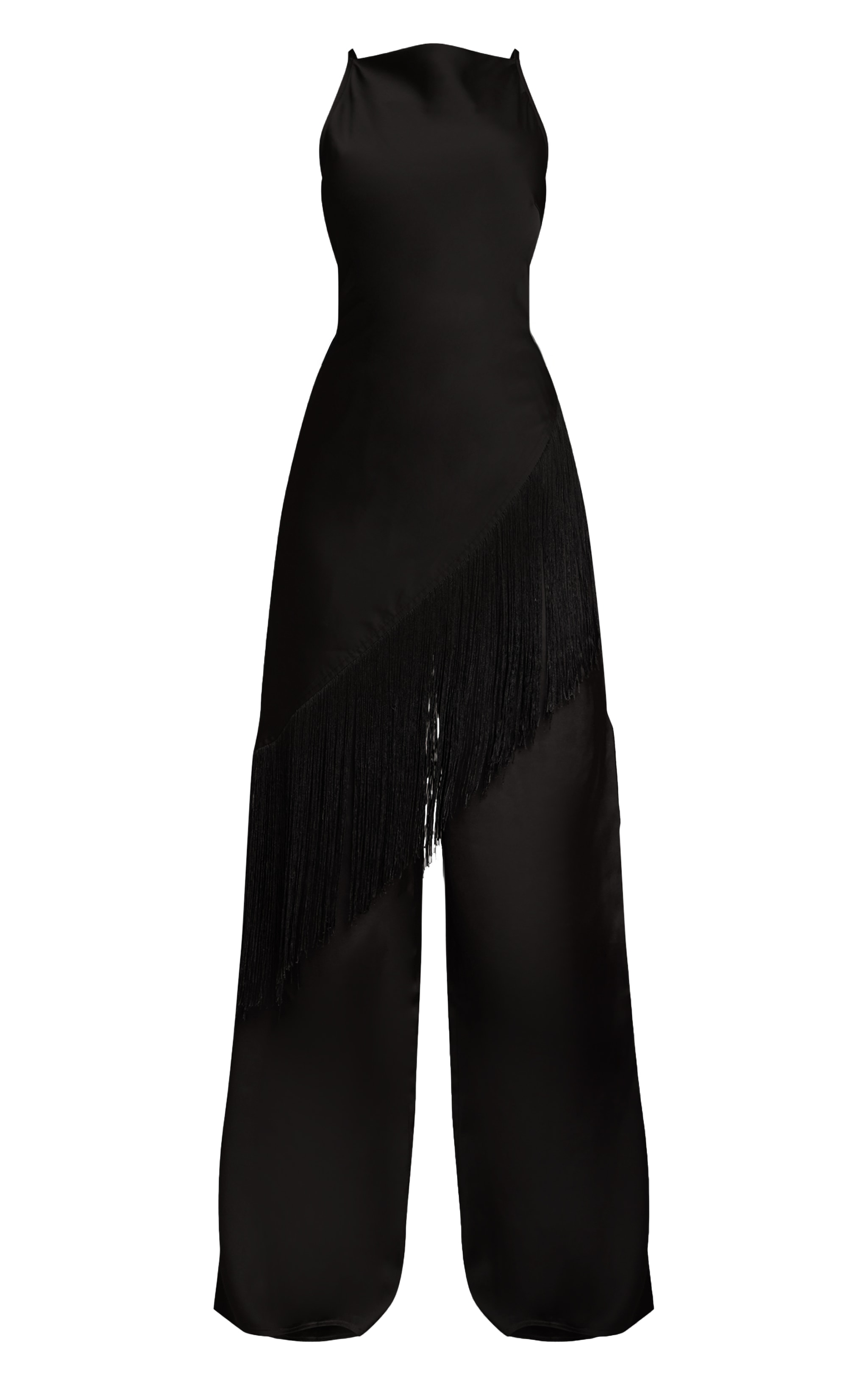 Black Satin Fringe Detail Jumpsuit image 5